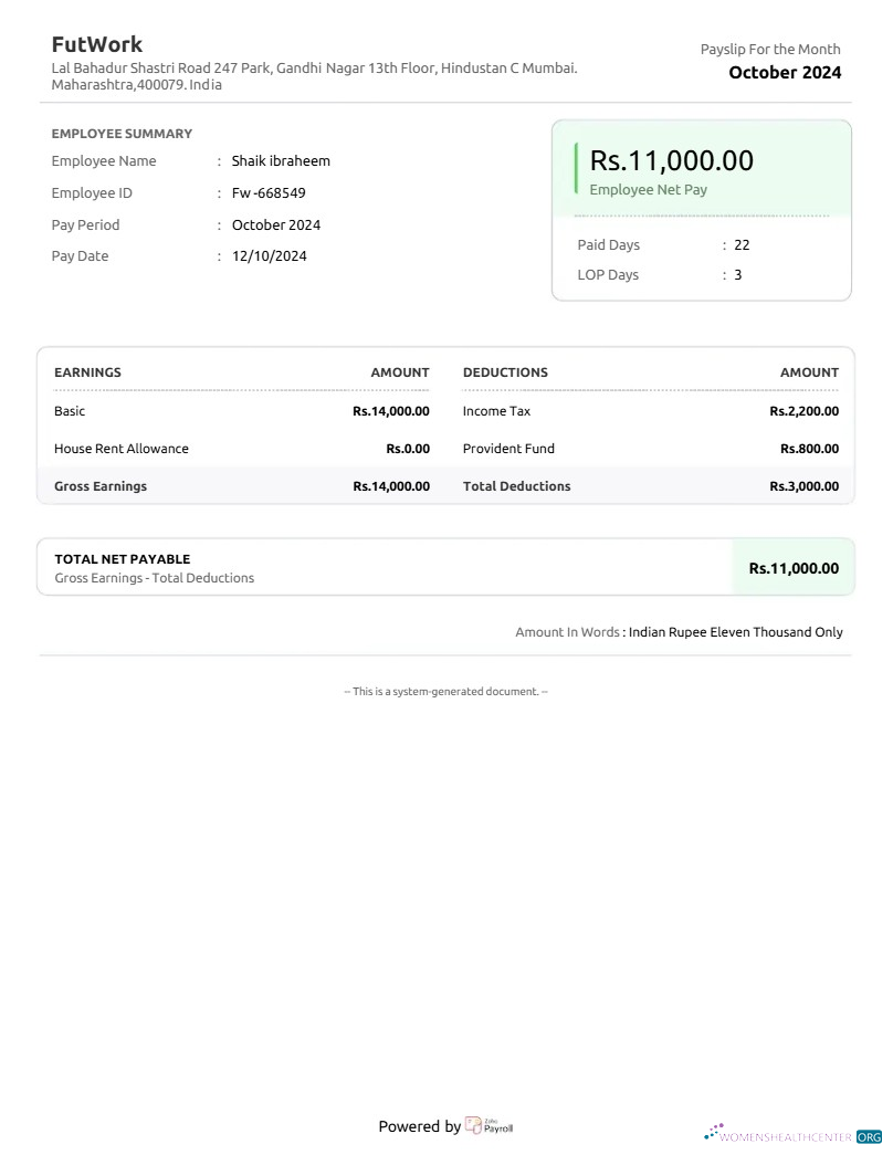 Download India FutWork E commerce service company payslip template in Word and PDF formats.pdf, 1 Photoshop template